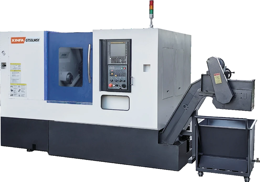 Torno CNC GT com sub-spindle e transportador de cavacos