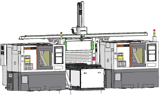 Linha automática de produção com tornos CNC integrados
